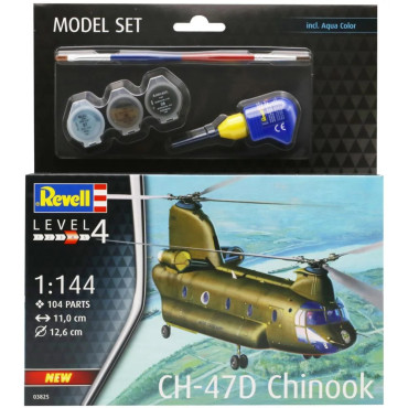 KIT PARA MONTAR REVELL MODEL SET HELICÓPTERO CH-47D CHINOOK 1/144 104 PEÇAS COMPLETO COM TINTAS COLA E PINCEL REV 63825